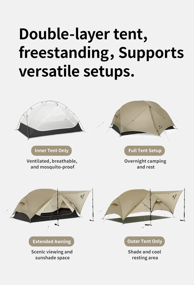 Naturehike Mongar UL 2 Zelt 2 Personen Trekkingzelt 20D Ultraleichtes Reisezelt Wasserdichtes Wanderzelt Überlebenszelt Outdoor Camping Zelt