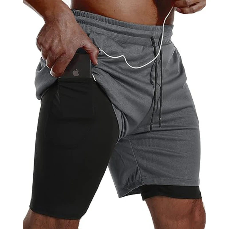 Herren Sportshorts Sportbekleidung Doppellagige Laufshorts 2-in-1 Badehosen Sommer Fitnessstudio Training Jogging Short Pants Herren
