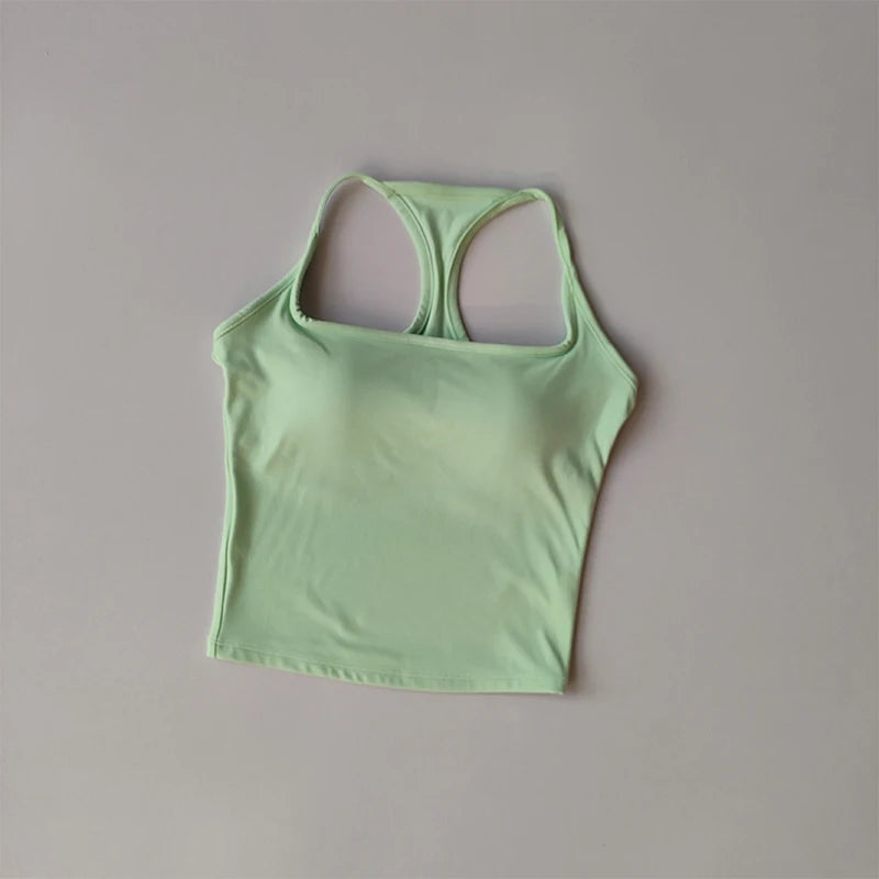 Sport- und Fitnessweste mit Brustpolster Sommer Stoßfest Schönheitsrücken Nude Feeling Anzug Pilates Training Yoga Top Yoga Kleidung