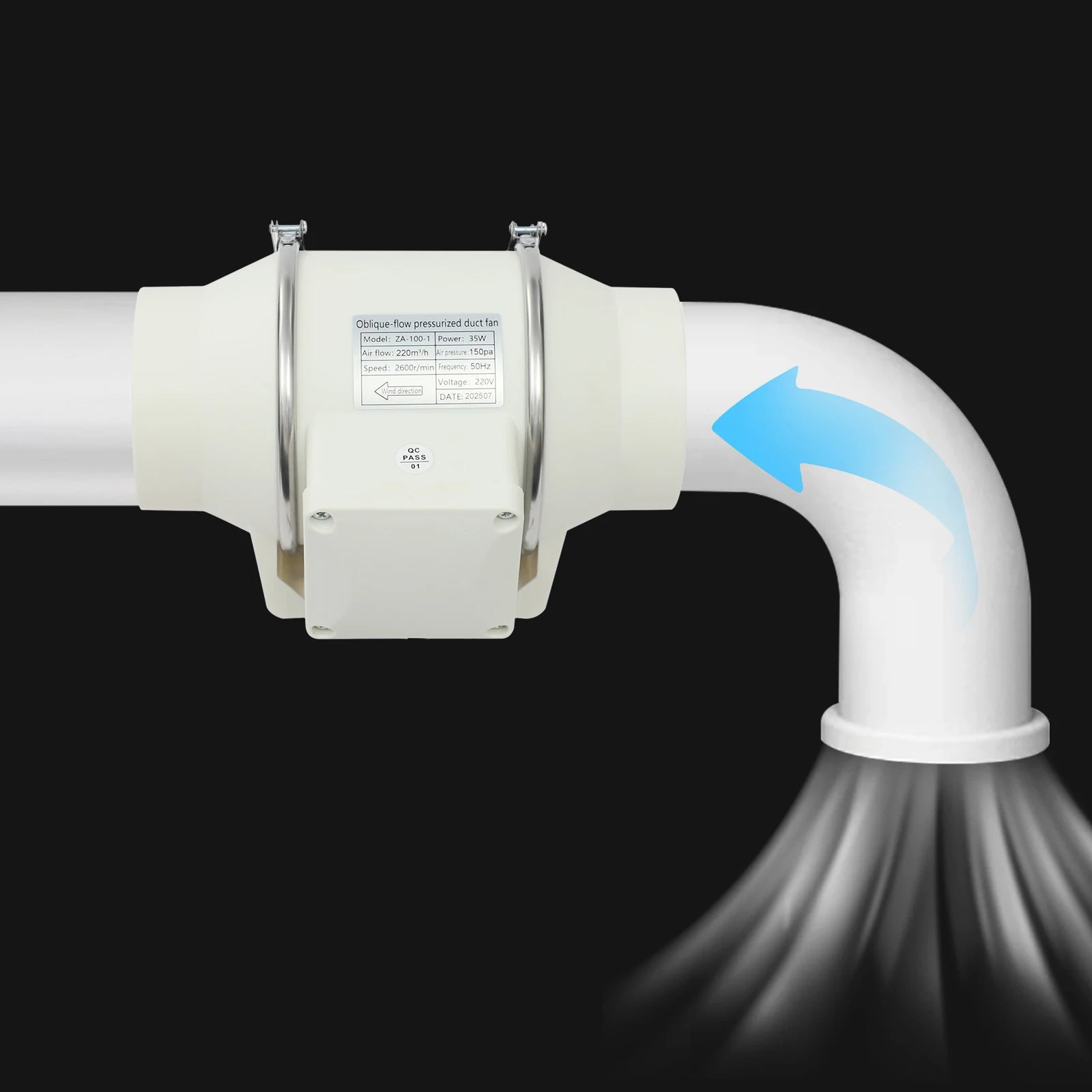 220V Abluftventilator, leiser Inline-Lüfter Abluftventilator für Küche/Bad/Nasszelle, 2600 U/min