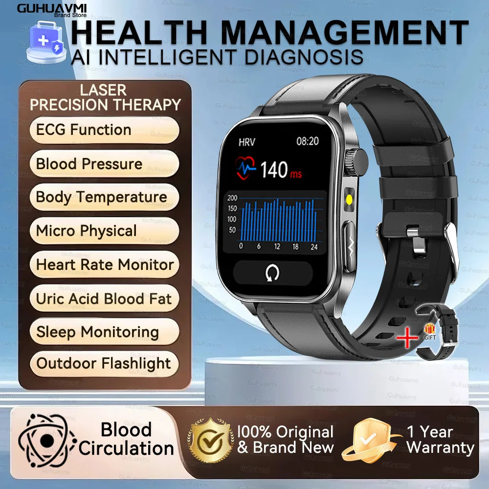2026 Neue Gesundheits-Smartwatch Lasertherapie Reduziert Drei Hochs Blutsauerstoff Blutdruck Harnsäure Blutfette EKG-Smartwatch Für Herren