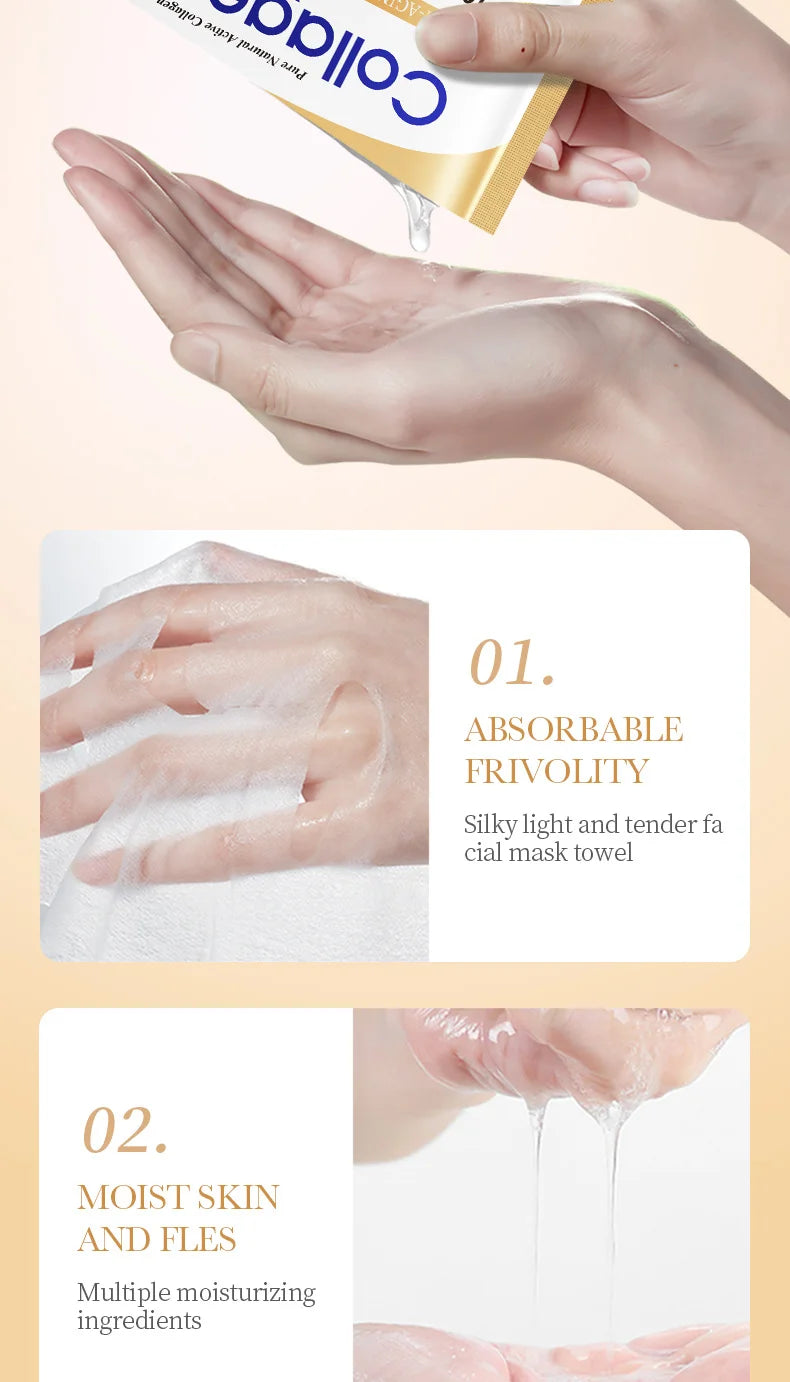 10 Stk. Kollagen Anti-Falten Gesichtsmaske Anti-Aging Mildert feine Linien Strafft die Haut Feuchtigkeitsspendend Aufhellend Hautpflege Koreanische Kosmetik