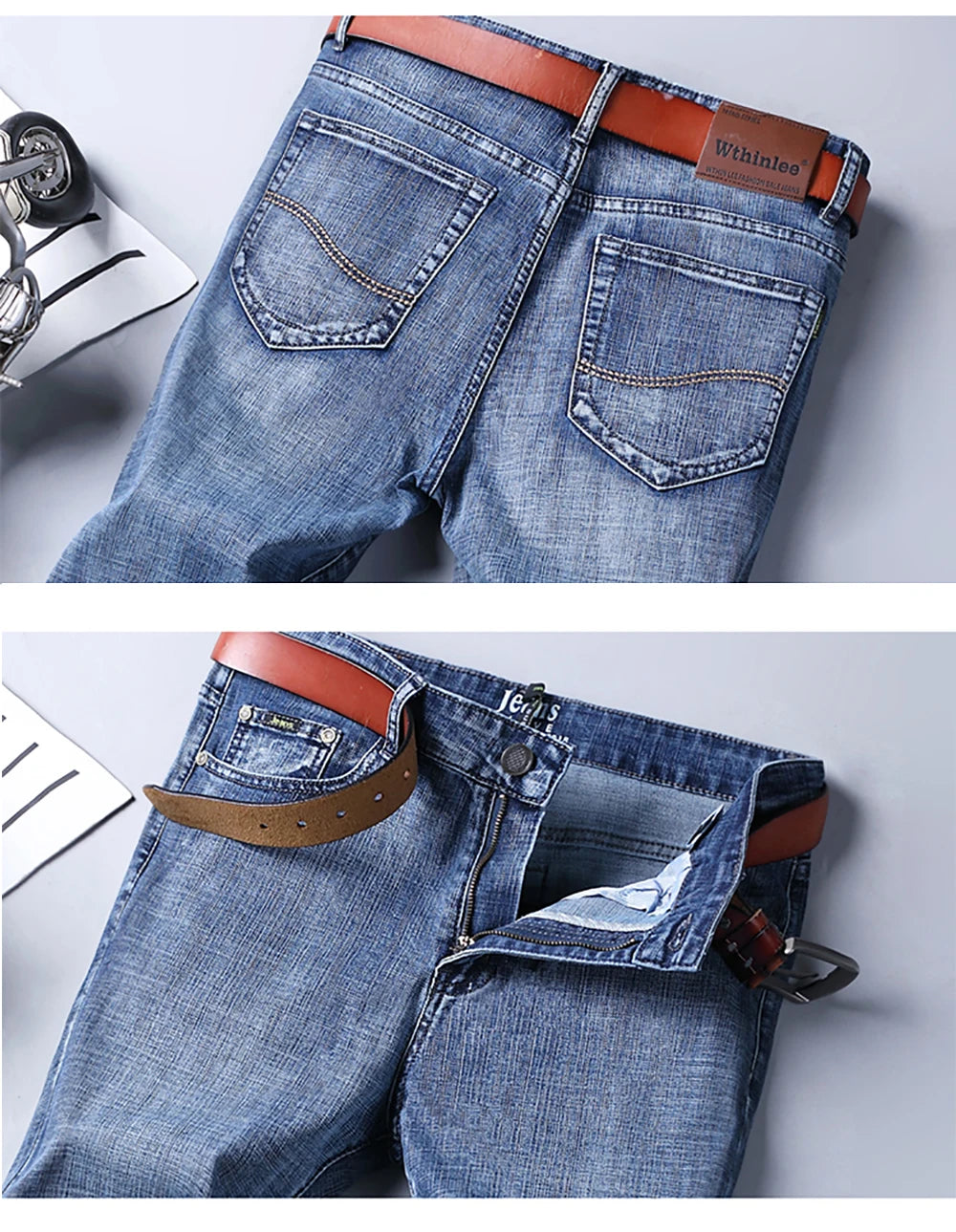 Wthinlee Business Men Jeans Casual Straight Stretch Fashion Classic Blue Black Work Denim Trousers Spring Summer Brand Clothing