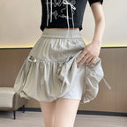 Süße Schleifen Plissierte Flauschige Röcke für Damen Sommer Koreanischer Stil Elastische Taille Laternenrock Damen Lockerer Weißer A-Linien Minirock