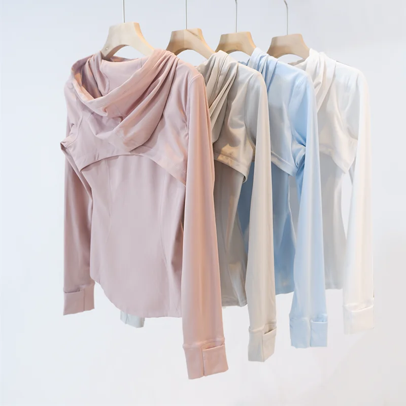 Damen Kapuzen-Sportanzug für Outdoor, Laufen, Fitness und Yoga, atmungsaktiv, lange Ärmel, Strickjacke