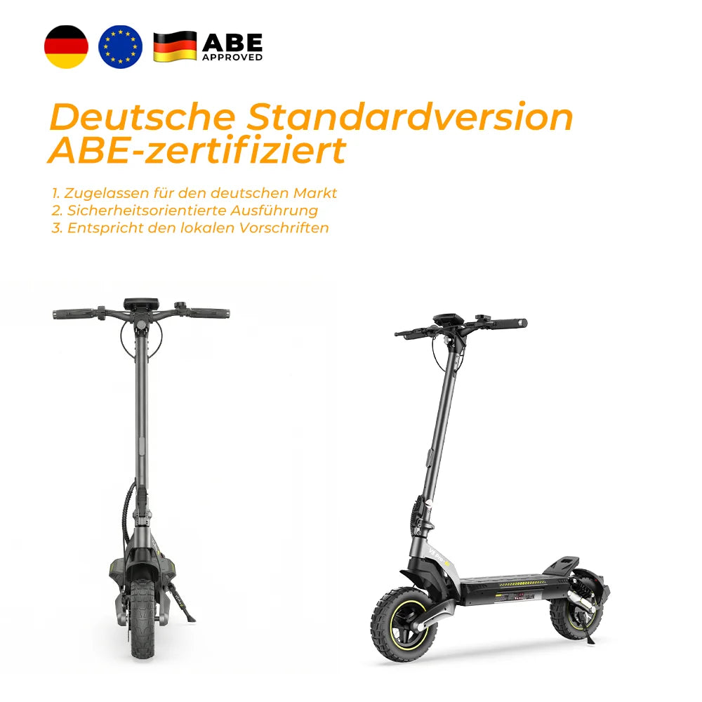 V5Pro Offroad E-Scooter 10 Zoll ABE zertifiziert 500W 48V12.5Ah Geländereifen Dual Federung E-Bremse Voltix APP Deutschland