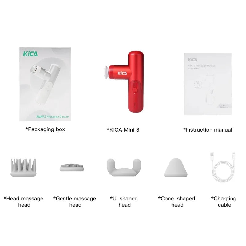 Kica Mini 3 Massagepistole, 3000 U/min stufenlose Geschwindigkeit, 7 kgf Schlagkraft, 4 Köpfe, 255 g leichter Sport-Muskelmassagegerät