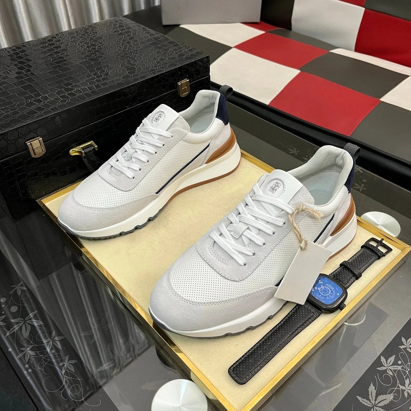 Luxusmarke Herrenschuhe Handgemachte Freizeit-Sneaker Jacquard-Nylon-Gewebe mit Wildleder Wander- und Radschuhe Laufschuhe Weihnachtsgeschenke