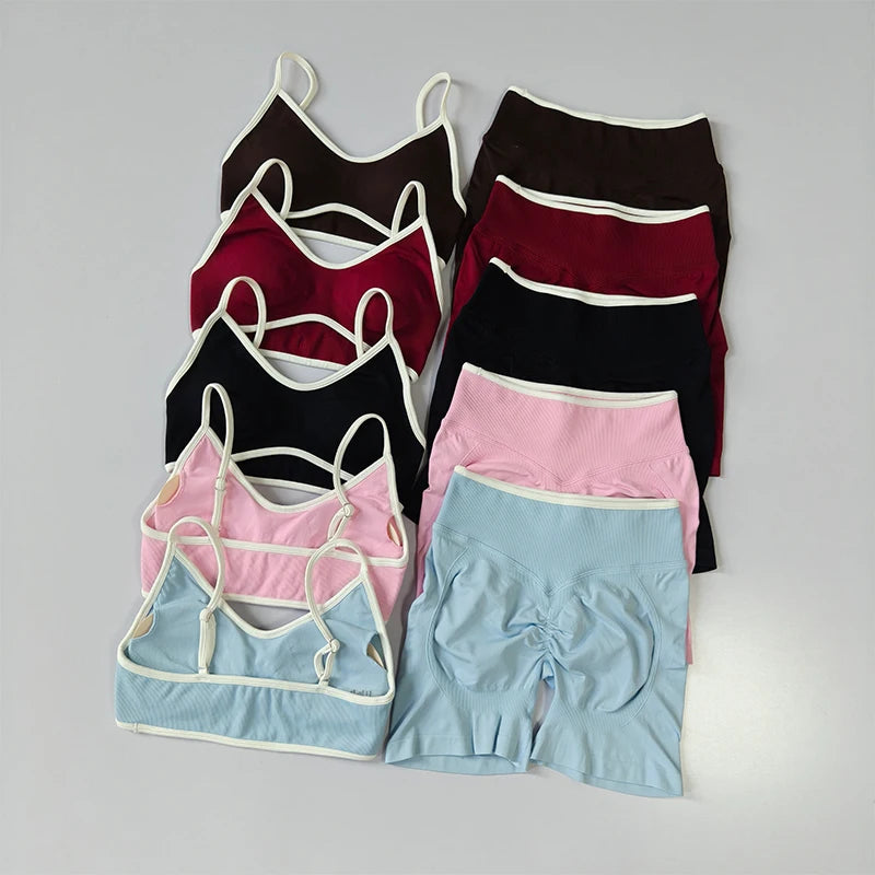 2-TEILIGER Yoga-Anzug Nahtlos mit Brustpolster Enge Sport-BHs und High-Waist-Shorts zum Draußen Tragen, Laufen, Training, Fitness, Yoga-Set