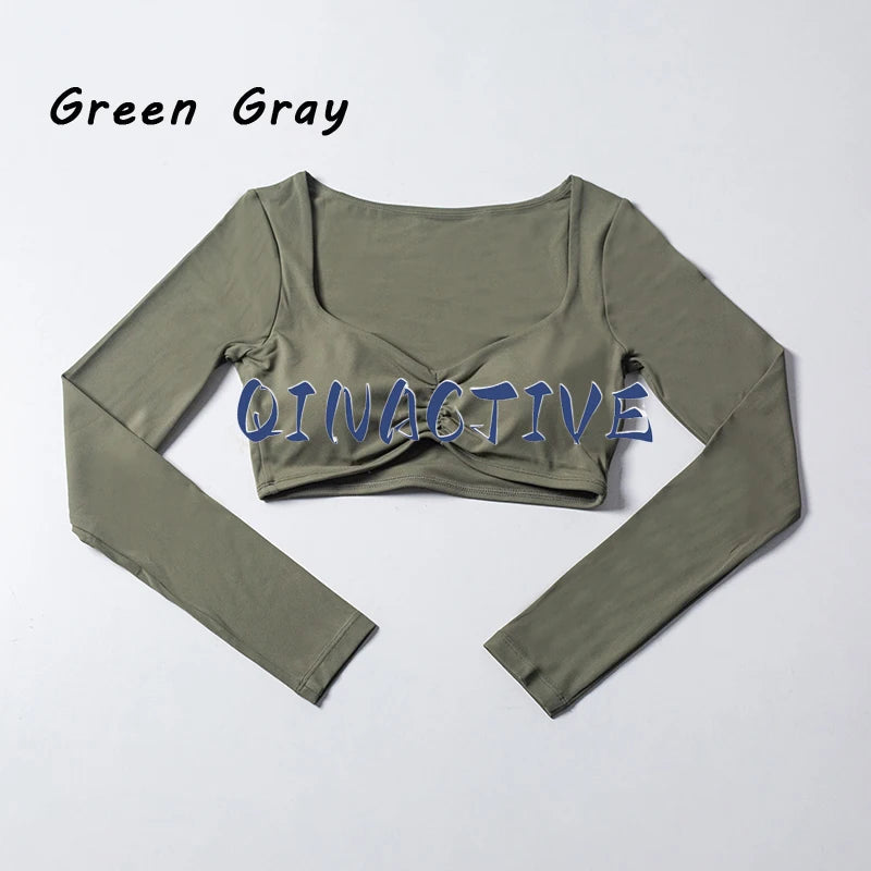 QINACTIVE Damen Yoga Shirts Crop Top Langarmshirts für Damen Yoga Sport Fitness Gym Kleidung Workout Tops
