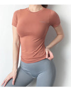 Damen Kurzarm Yoga Shirt Nahtloses Sport T-Shirt Fitness Kleidung Yoga Fitness Gym Top Laufbekleidung Sport Top Damen