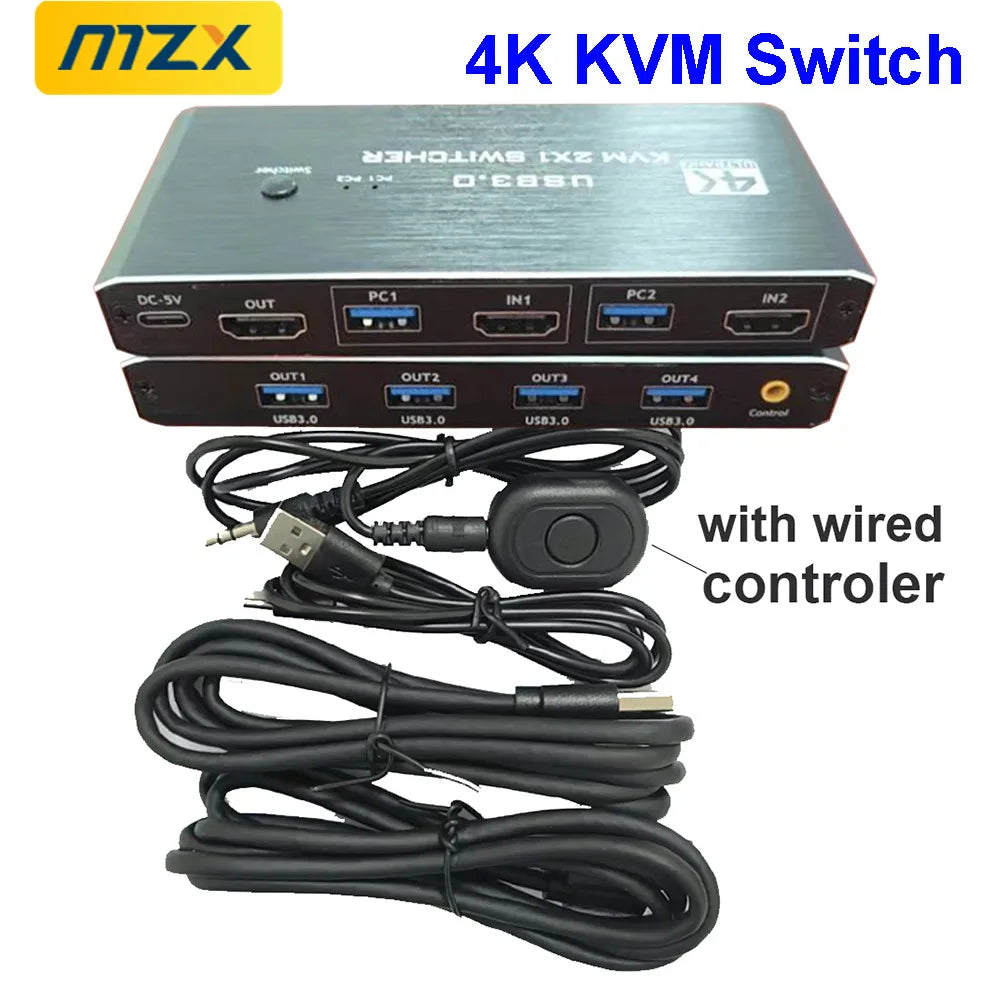 KVM Switch 4K 60Hz Switcher USB 3.0 Hub Docking Station Splitter Dock 2 Computers Share Keyboard Mouse Printer PC Accessories