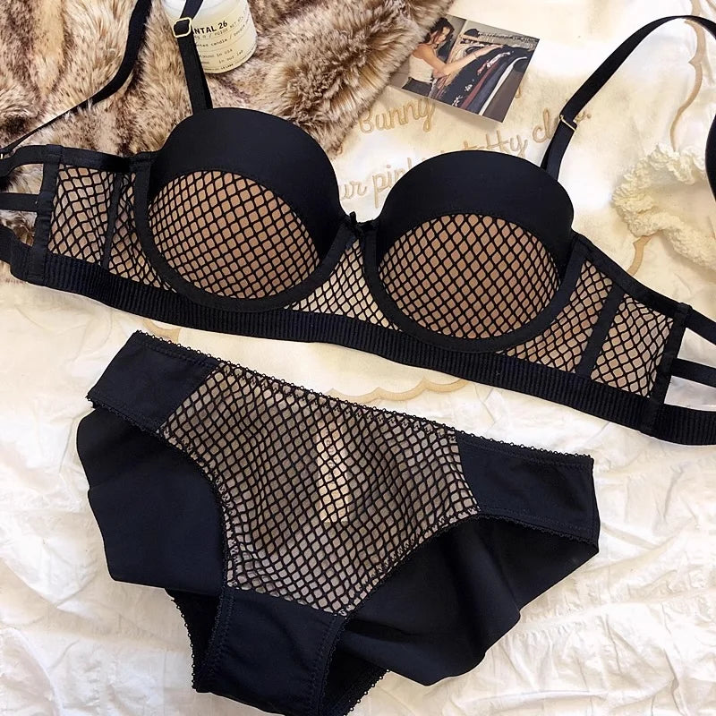 Mesh-Spitzenunterwäsche Damen Sexy kleiner Busen Push-Up-Dessous für Frauen BH-Sets Rot Weiß Hochzeitsmädchen Dicke Intimates BCD