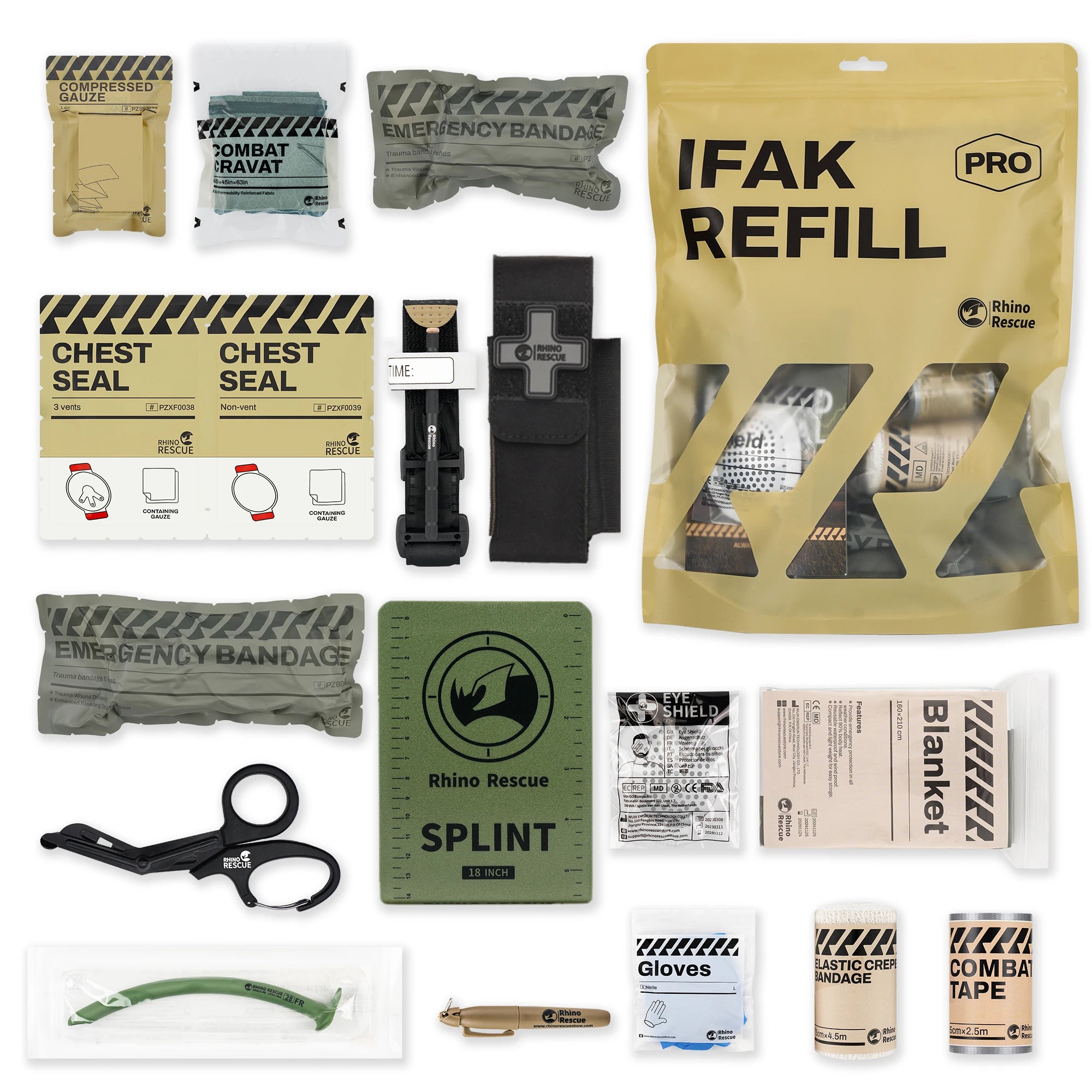 Rhino Rescue Trauma Kit, Combat Survival Gear Medical Kit, taktisch für Notfall-Erste Hilfe, IFAK Nachfüllpackungen