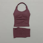2-teiliges Sportset Damen Rückenloses Tanktop Hohe Taille Scrunch Nahtlose Shorts Fitnesskleidung Activewear Trainingssets Gym Anzug