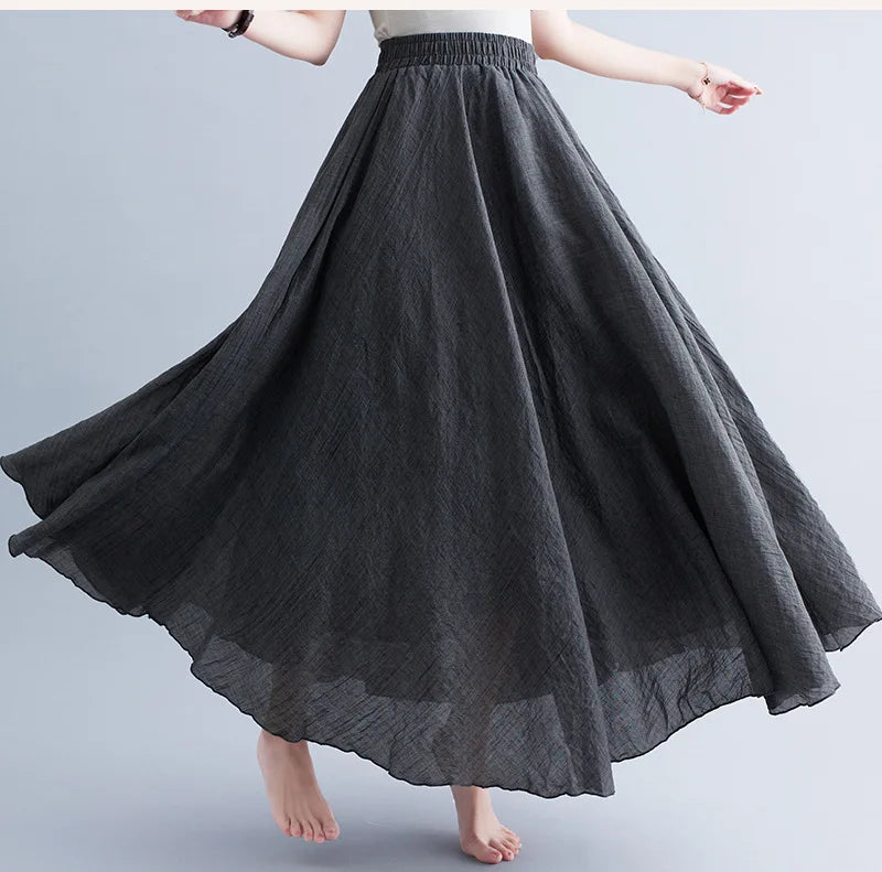 Neue 2020 Damen Leinen Baumwolle Lange Röcke Elastische Taille Plissierte Maxi Röcke Strand Boho Vintage Sommer Röcke Faldas Saia