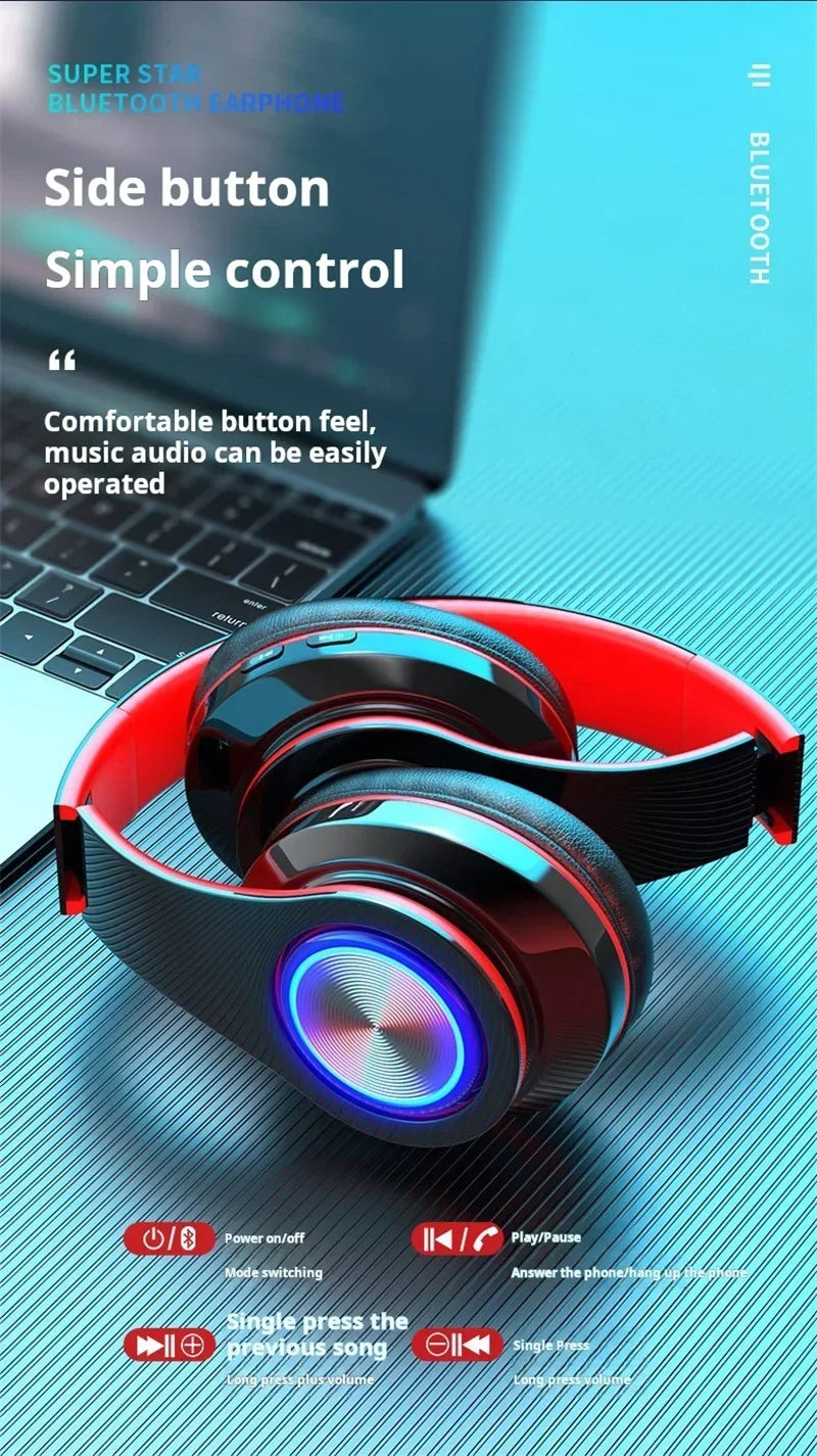 Headsets Gamer Kopfhörer Bluetooth Surround Sound Stereo Kabelloser Kopfhörer USB mit Mikrofon Buntes Licht PC Laptop Headset