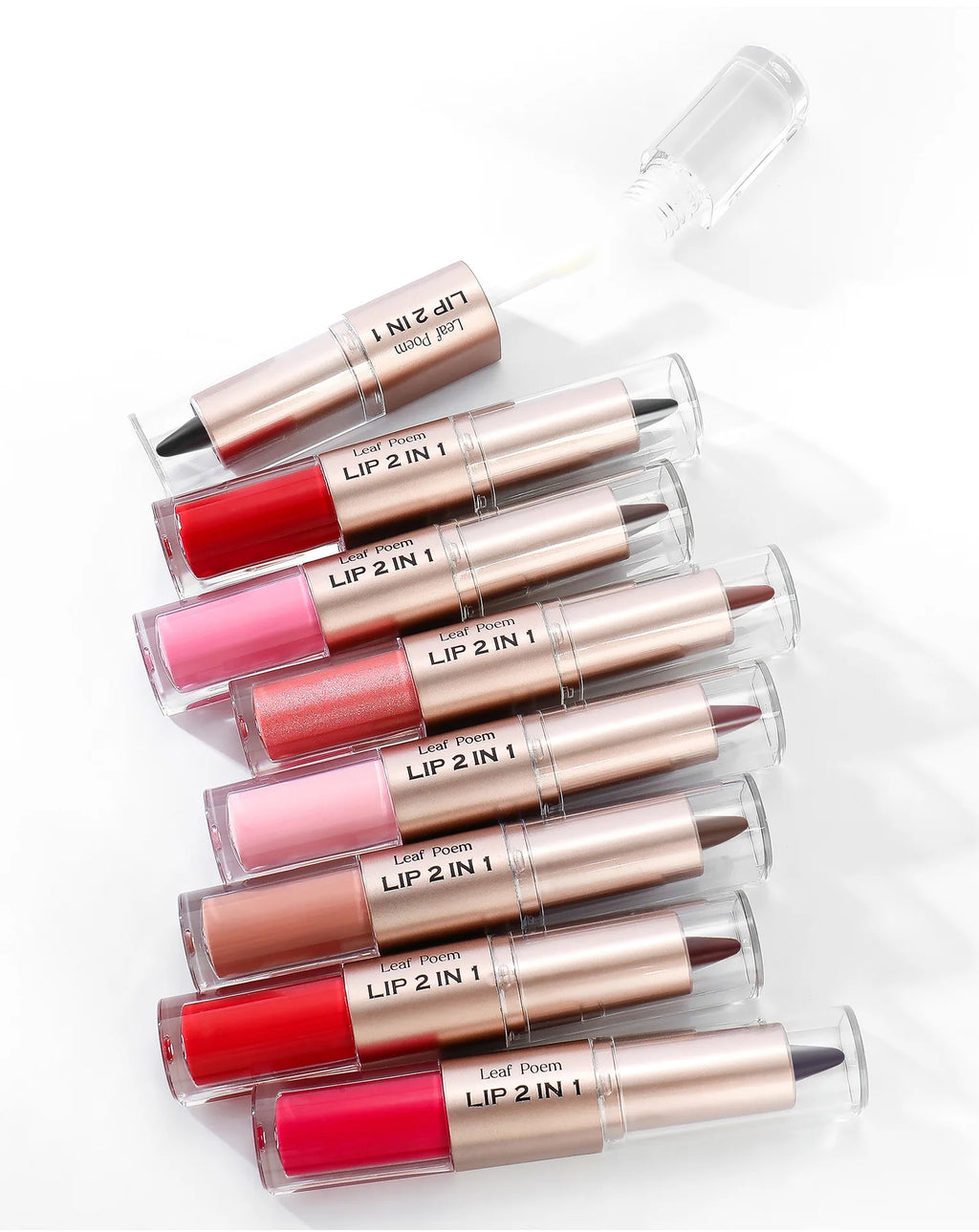 Schwarzer brauner, spitz zulaufender Lipliner-Konturenstift, doppelseitiger Spiegel, aufpolsternder Lippenglanz, kristallklarer Lipgloss, sexy roter Lippen-Tint-Make-up