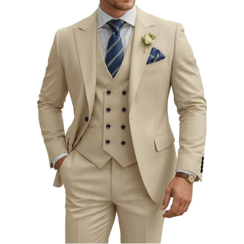 Herren 3-teiliger Slim Fit Anzug für Herren Zweireiher Hochzeits- Abschlussballanzug Formeller Business-Dinner-Smoking Hauptbild