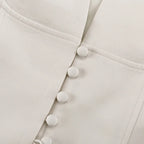 FANTOYE Sexy Deep V-Neck Long Sleeve Shoulder Pads Women 2 Piece Sets Beige Single Breasted Tops Short Pants Winter Lady Outfits