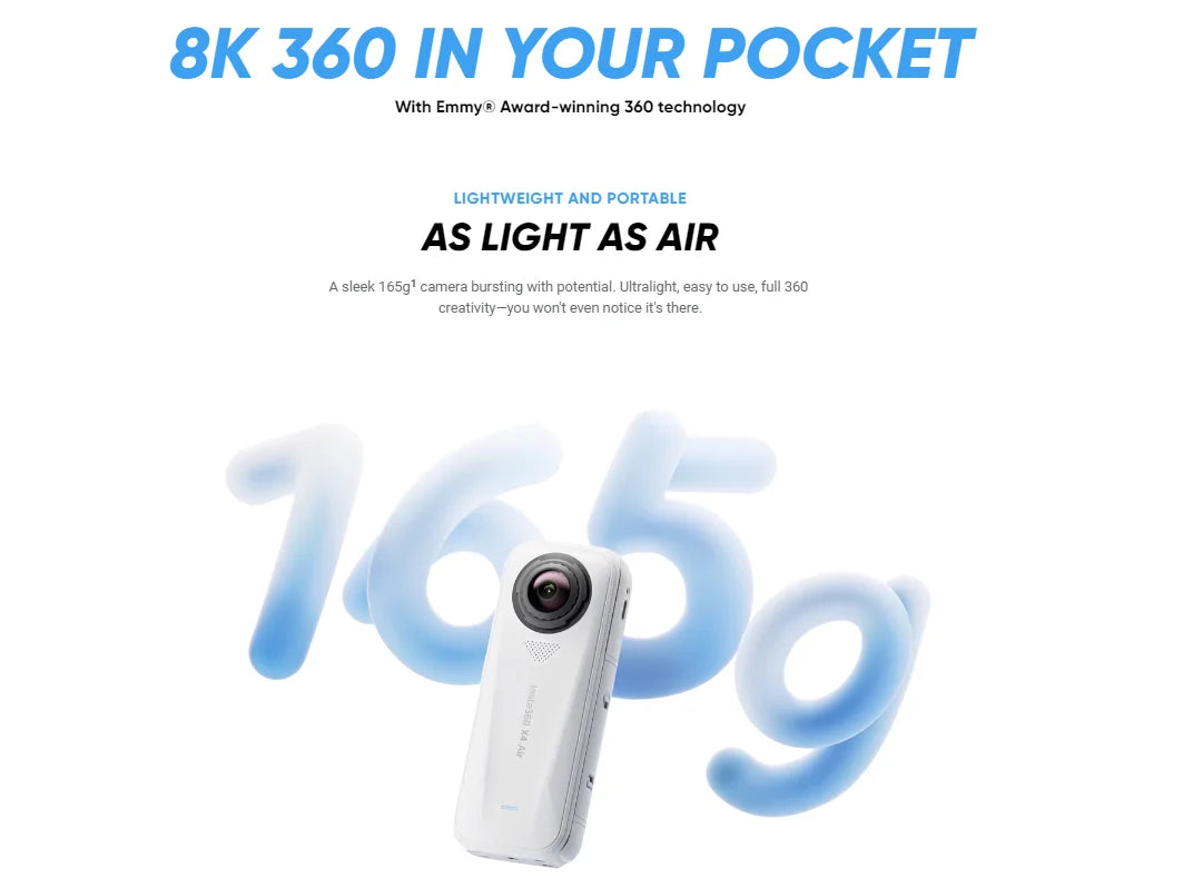Insta360 X4 Air / X4 Action-Kamera - 165g leichte 8K 360-Grad-Kamera, Unsichtbarer-Selfie-Stick-Effekt integriert, X4 Air gewünscht