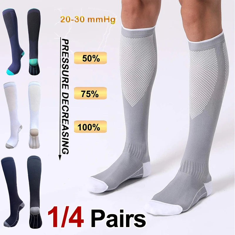 1/4 Pair Compression Socks Men Women 20-30mmhg - Circulation Support Socks Suitable Care Travel - Soft Breathable Sports Socks Main image