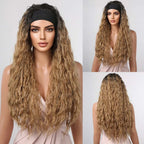 ALAN EATON Lange blonde synthetische Stirnbandperücke Ombre Blond glattes Haar Perücken natürlich aussehend Hitzebeständige Faser für den täglichen Gebrauch
