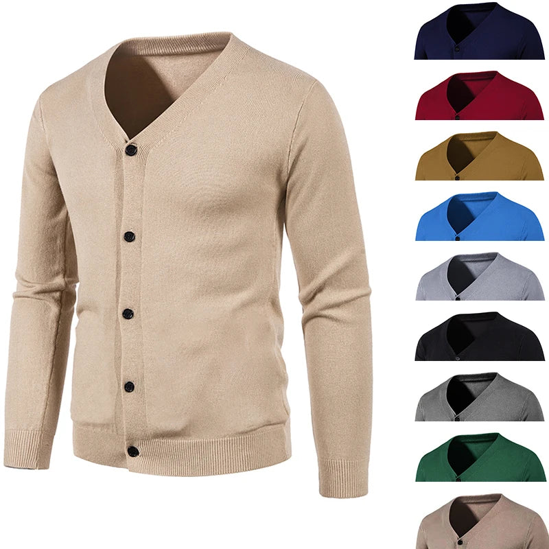 2024 M-5XL Herbst Herren Strickjacke Dünner V-Ausschnitt Basic Elastisch Slim Fit Dünner Pullover Einfarbig Freizeit Vielseitige Jacke