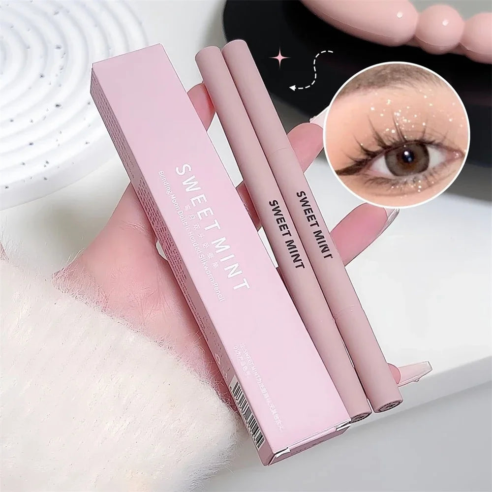 Doppelseitiger Lying Silkworm Eyeliner Pencil Diamond Glitter Matt Aegyosal Pen Aufhellende Creme-Lidschatten-Highlighter-Augen-Make-up