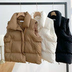 Damenmode Herbst Neu 2024 Stehkragen Elegante Daunenmäntel Warme Oberbekleidung Freizeitgürtel Ärmellose Winter Damenwesten Jacken