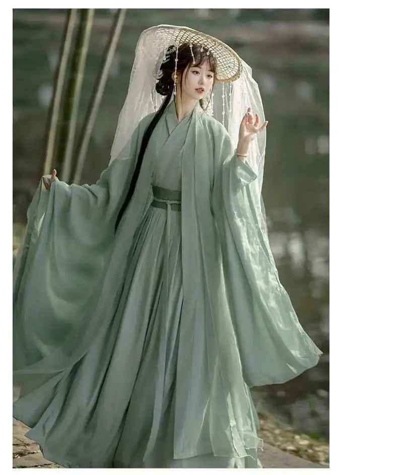 China Traditionelle Hanfu Damen Abendkleider Elegante Feenrock Weite Große Ärmel Elegantes Kleid Bankett Tanz Kleidung Frühling