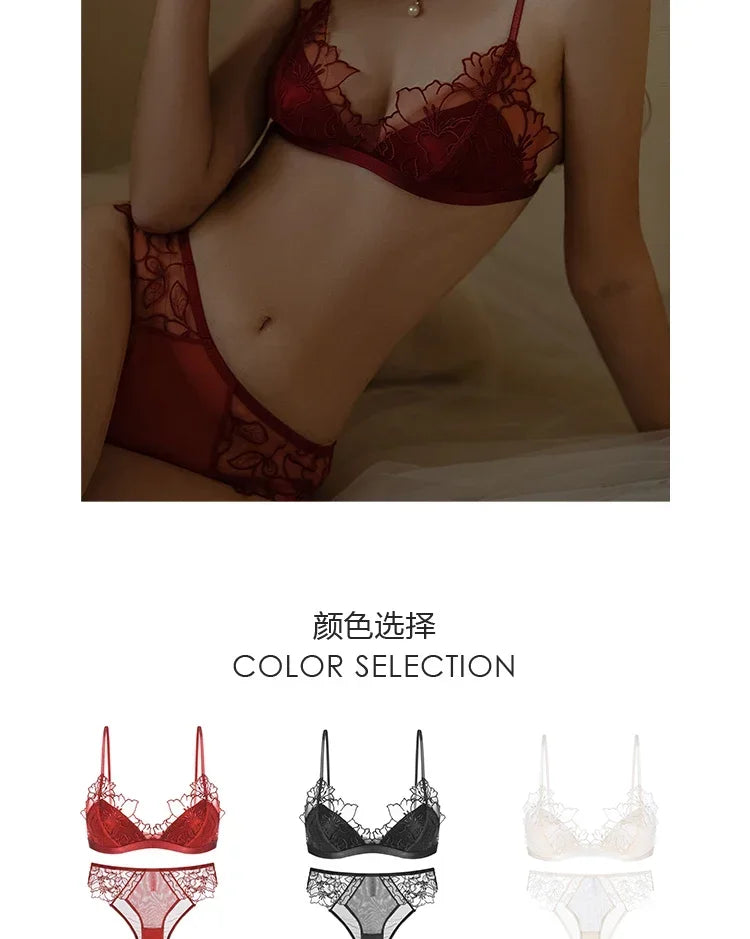 BANERDANNI Pure Desire Victoria Französische Spitzenbestickte Dessous Frauen dünne Cups Triangel-BH Set Bequem ohne Bügel