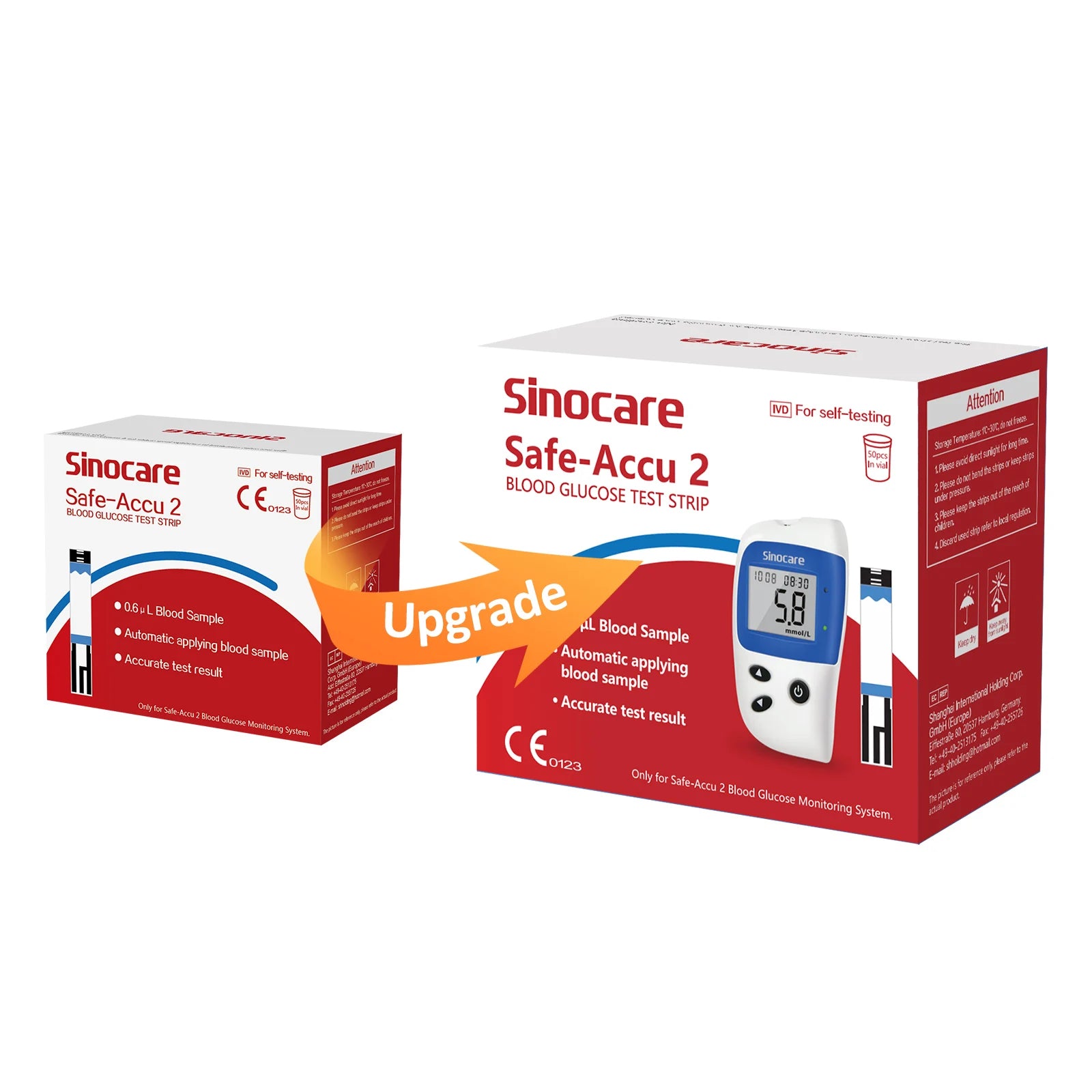 Sinocare Safe Accu2 Blutzuckermessgerät Blutzucker Testkit Diabetes Heim-Glukometer mit 50 Teststreifen oder nur Teststreifen