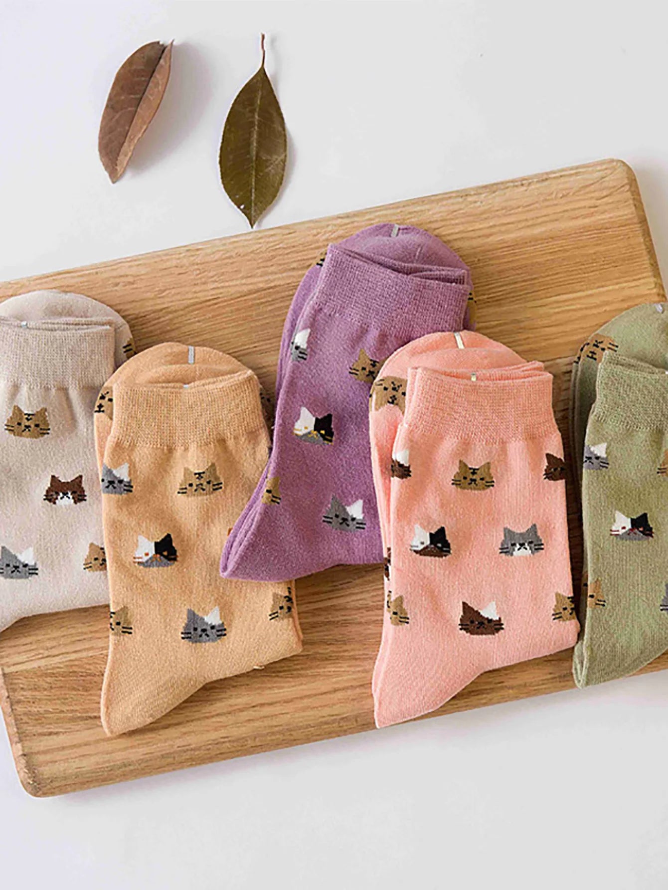 5 Paar Socken mit Katzenmuster, süße & bequeme Allround-Mid-Tube-Socken, Damenstrümpfe & Strumpfwaren Zweitbild