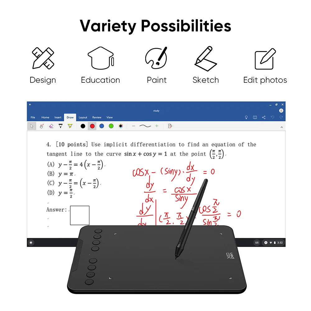 XPPen Deco 01 V3 Grafik-Digital-Zeichentablett 10*6 Zoll 8 Shortcut-Tasten 16384 Stufen 60 Grad Neigung für Windows Mac Android