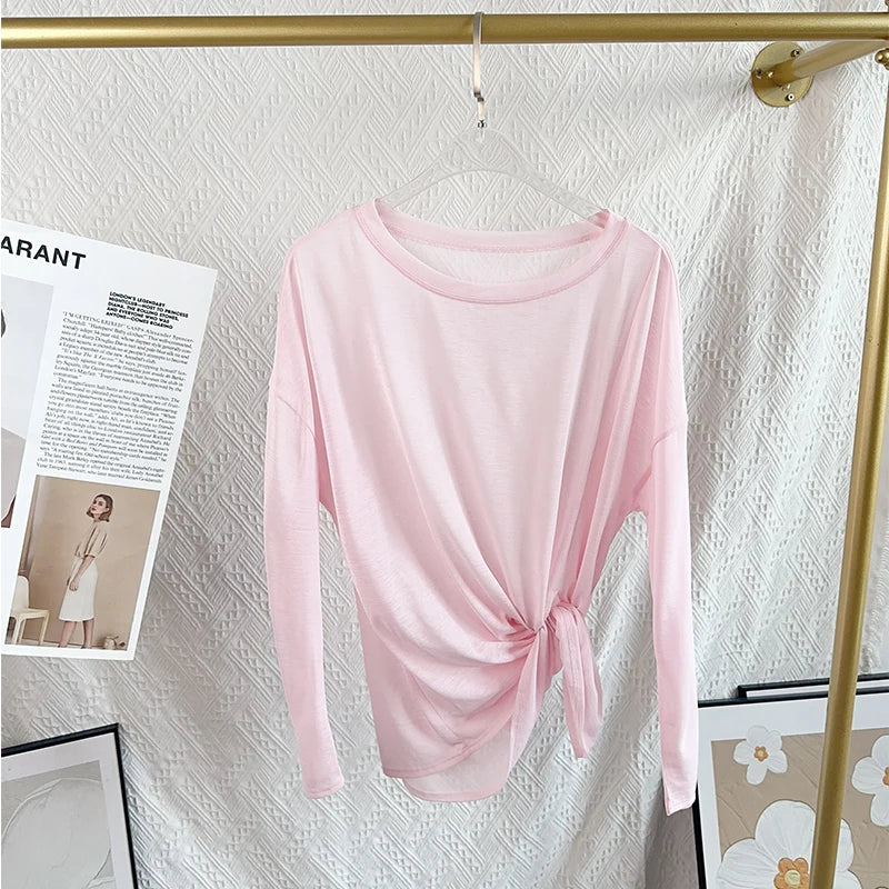 Damen Yoga Shirts Sportoberteile Langarm O-Ausschnitt Atmungsaktives Laufshirt Lockere Fitnesskleidung Gym Sportbekleidung Pilates T-Shirts