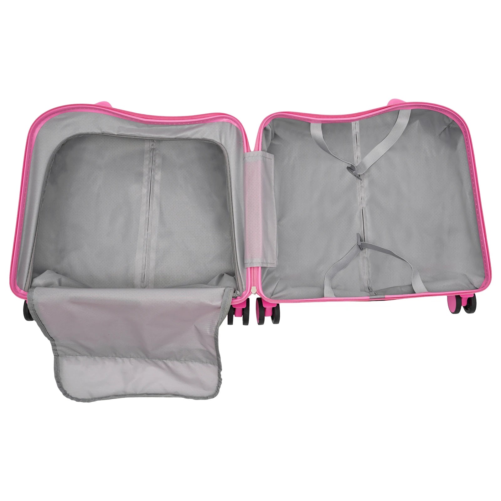 18 Zoll Aufsitzkoffer, niedlicher Koffer mit interner Netztasche, Aufbewahrungsbox mit Lenkrollen für Kurztrips, Pink