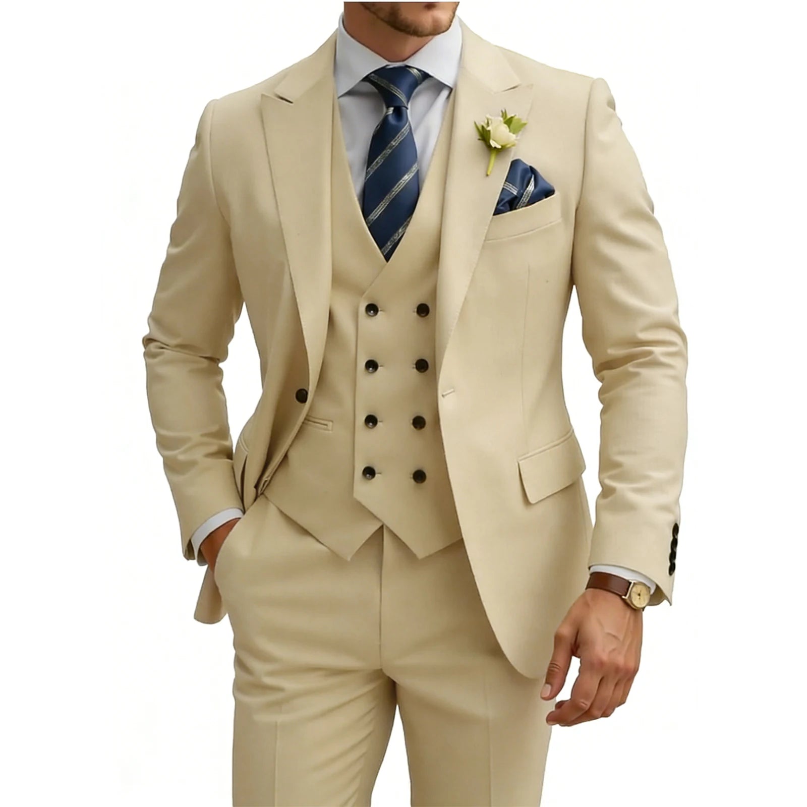 Herren 3-teiliger Slim Fit Anzug für Herren Zweireiher Hochzeits- Abschlussballanzug Formeller Business-Dinner-Smoking
