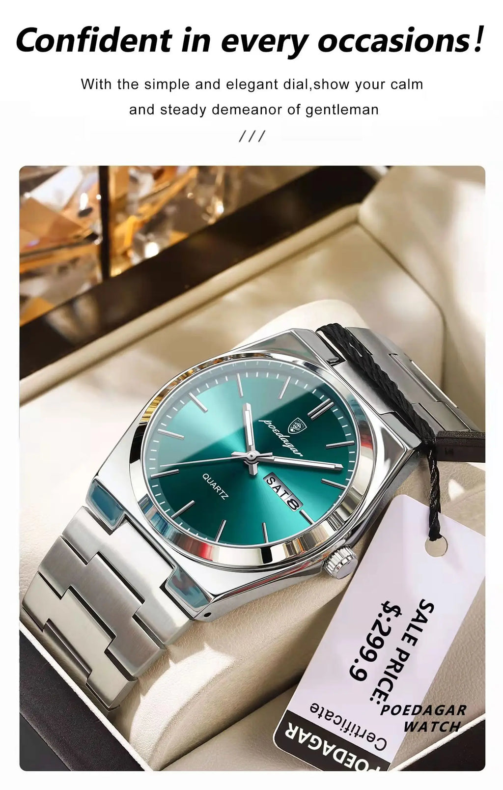 POEDAGAR Luxus Herrenuhren Wasserdicht Leuchtende Datumsanzeige Wochentag Herrenuhr Edelstahl Casual Mode Quarz Herren Armbanduhr Reloj