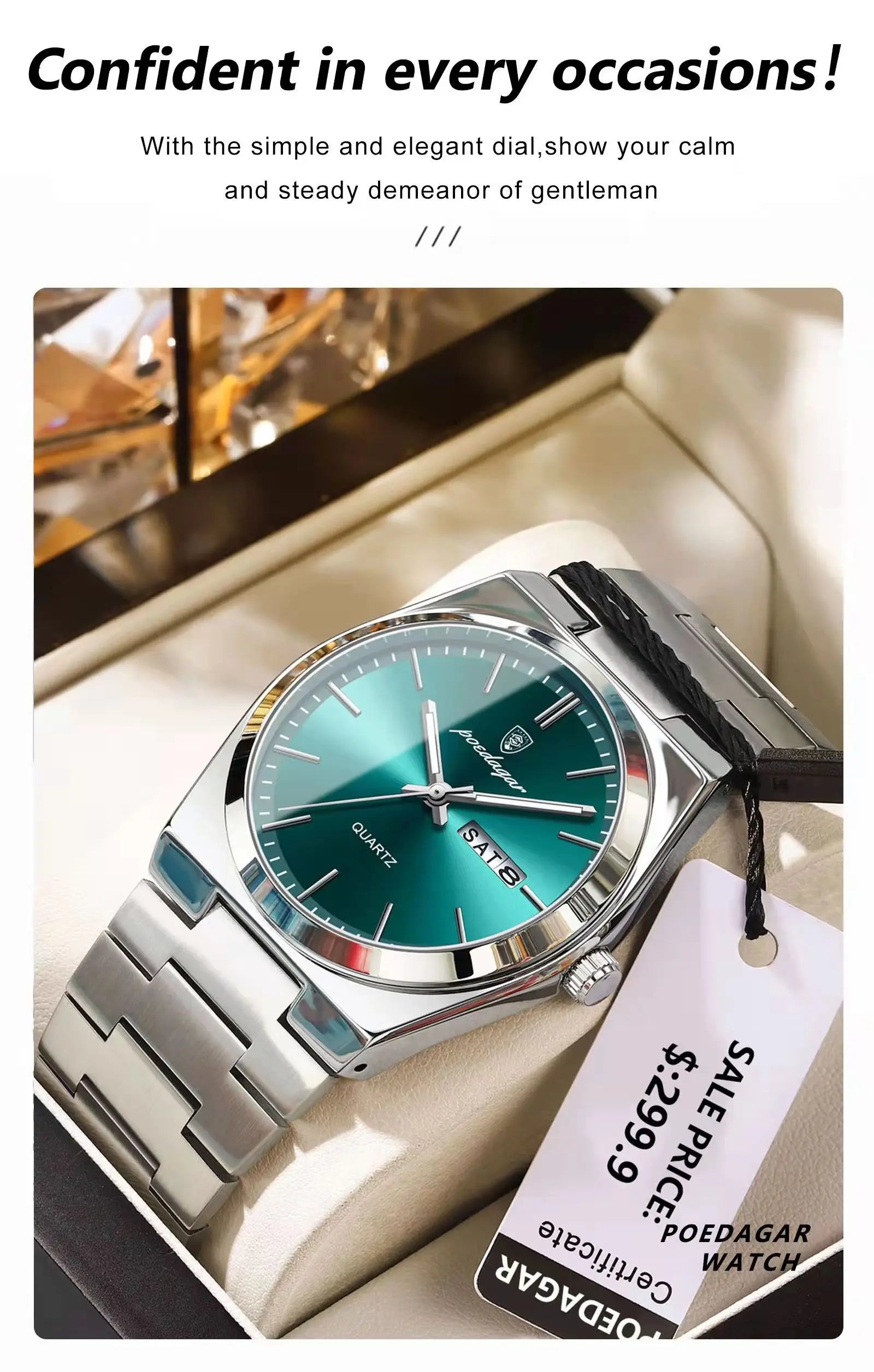 POEDAGAR Luxus Herrenuhren Wasserdicht Leuchtende Datumsanzeige Wochentag Herrenuhr Edelstahl Casual Mode Quarz Herren Armbanduhr Reloj