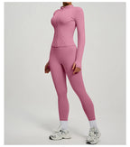 SVEIC Damen Zweiteiliger Trainingsanzug Yoga Set Langarmjacke High Waisted Leggings Atmungsaktive Sportkleidung Für Frauen