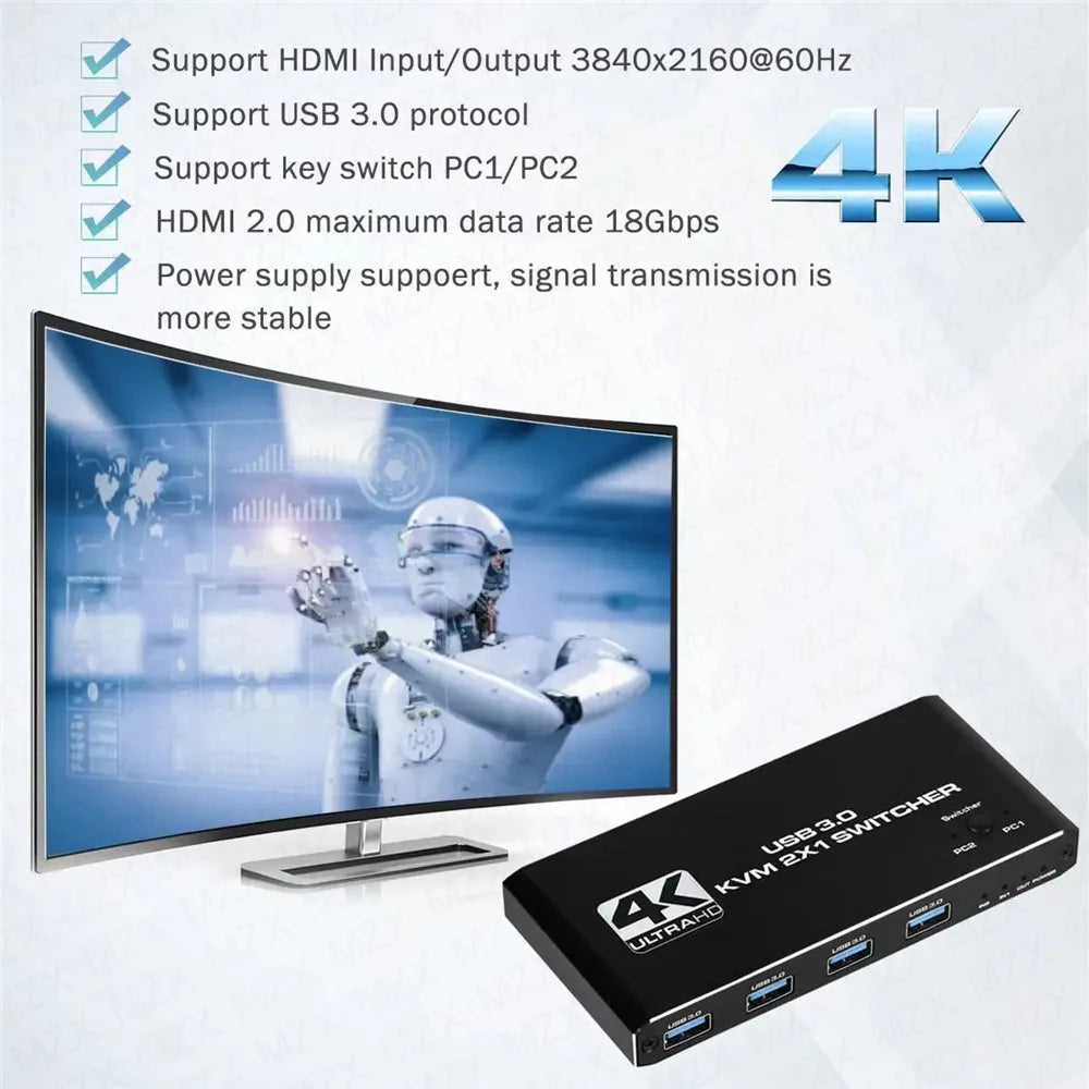 KVM Switch 4K 60Hz Umschalter USB 3.0 Hub Dockingstation Splitter Dock 2 Computer Tastatur Maus Drucker PC Zubehör teilen