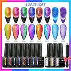10/12PCS/SET Katze Magnetisches Gel Nagellack Set 9D Reflektierendes Glitzer Gel Halbpermanentes UV Gel Soak Off Funkelndes Nagelkunst Kits