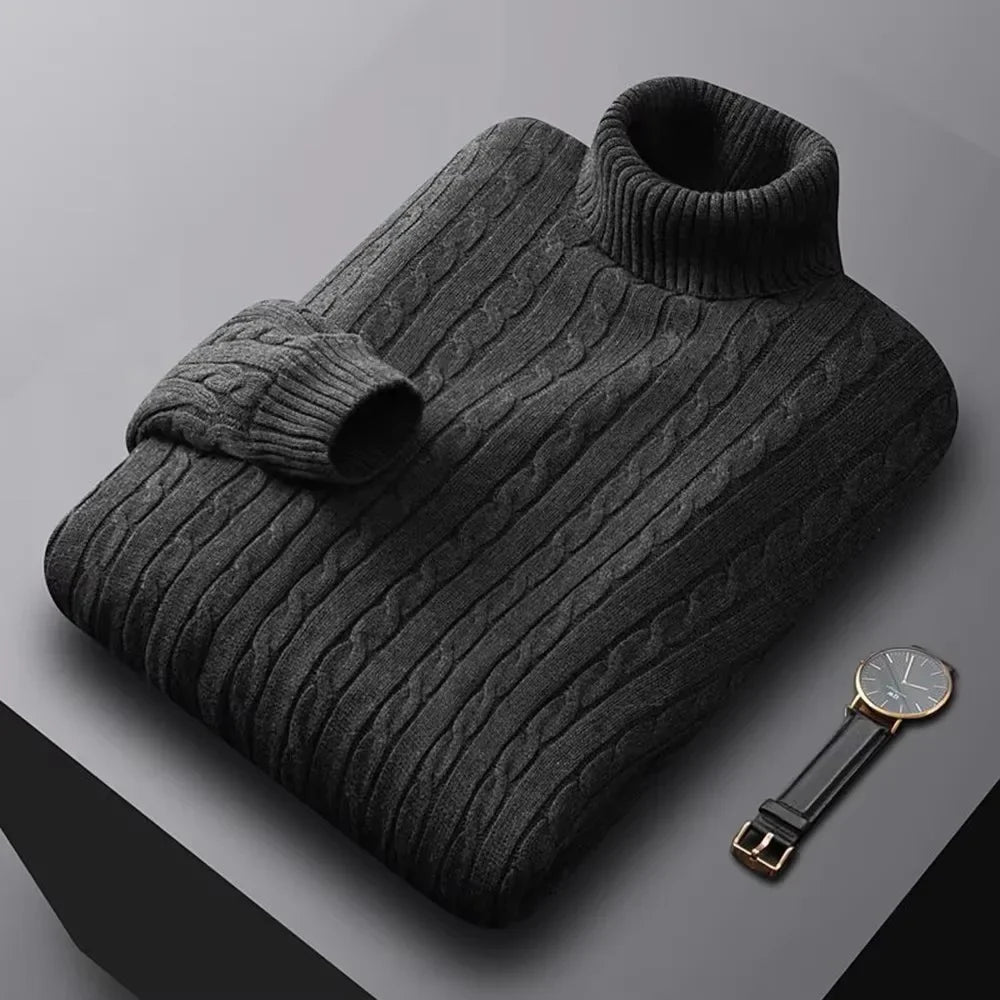 Herbst Neues Herren Rollkragenpullover Jacquard-Strickpullover Einfarbig Freizeit Wärme Hochelastisch Vielseitiger Herren-Pullover