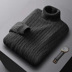 Herbst Neues Herren Rollkragenpullover Jacquard-Strickpullover Einfarbig Freizeit Wärme Hochelastisch Vielseitiger Herren-Pullover