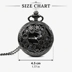 1pc Black Retro Hollow Gear Carved Quartz Pocket Watch Necklace Pendant Clock Chain Men Women Memorial Gift