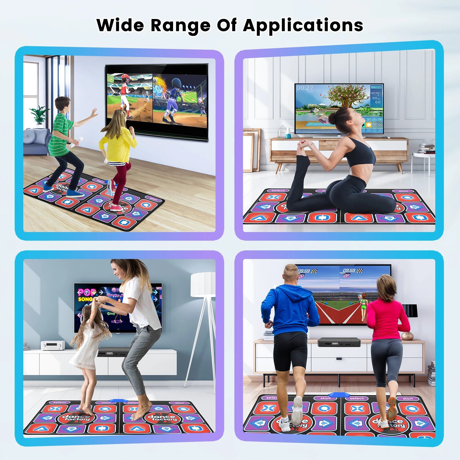 HDMI-Doppeltanzmatte Yoga Fitness-Tanzspiele mit MV/3D/Cartoon-Tanzmodus, selbstaktualisierende, rutschfeste kabellose Doppeltanzmatte