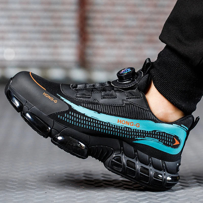 Herren Arbeitsschuhe Drehverschluss-Arbeitssneaker Schutzschuhe Industrie-Sicherheitsschuhe Durchtrittsicher Anti-Smash Stahlkappen-Schuhe