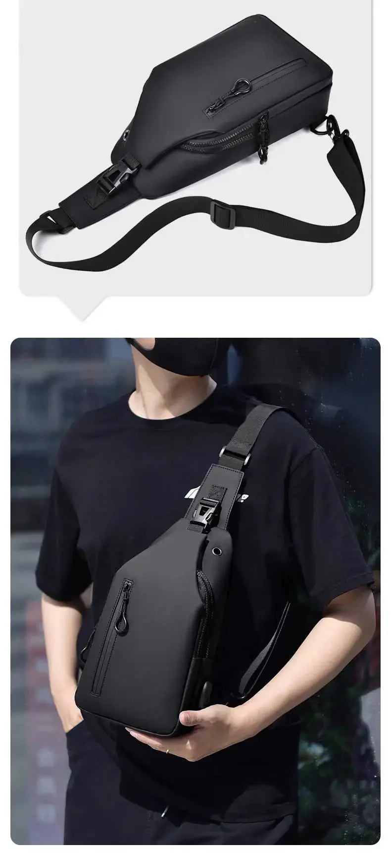 Men Bag Fashion New Solid Color Men Chest Bag Outdoor Casual Fashion One Shoulder Crossbody Bag Nylon USB Charging Shoulder Bags