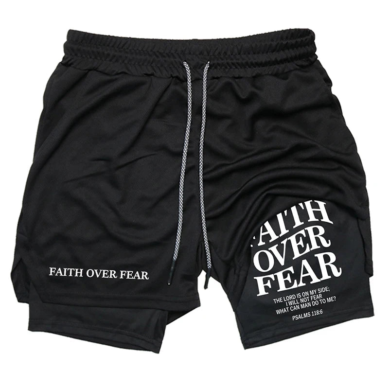 Herren-2-in-1-Lauf-Workout-Shorts mit Druck, Christian Gym Athletic Performance Shorts mit Handytasche und Handtuchschlaufe, Activewear Hauptbild